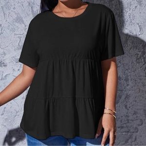 Black Ruffle Hem Smock Tee